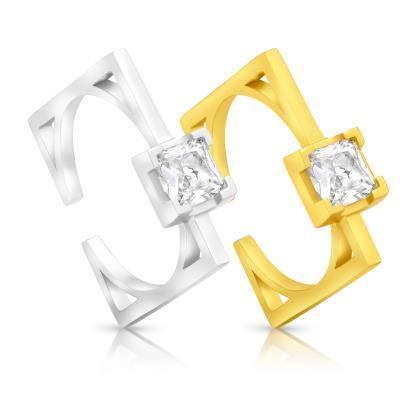 Cz Square Ring, Silver Solitaire Cz Ring, Diamonds..