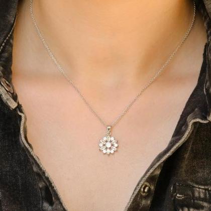 Dainty Sterling Silver Cz Flower Choker Necklace,..