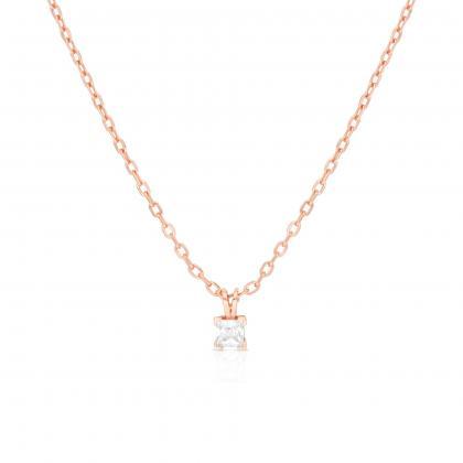 Tiny Cz Diamond Necklace, Gold Solitaire Necklace,..