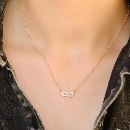 925 Sterling Silver Cz Infinity Necklace, Inifnity..