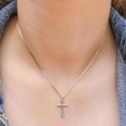 Sterling Silver Cross Necklace, Dainty Cross..