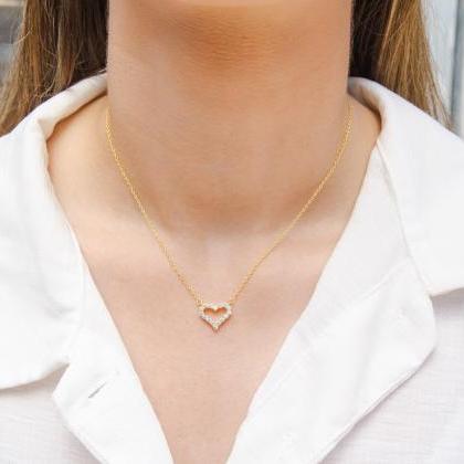 Cz Diamond Heart Necklace, Tiny Heart Charm, 925..