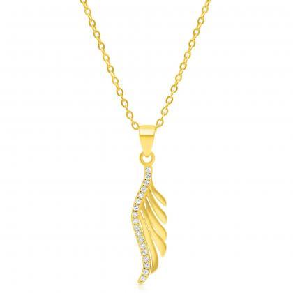 Gold Angel Wing Necklace, Delicate Cz Necklace,..