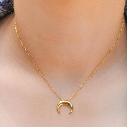 Crescent Moon Necklace, Tusk Necklace, Upside Down..