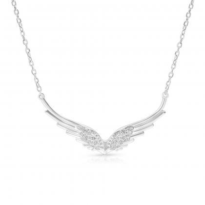 Silver Angel Wing Necklace, Delicate Cz Necklace,..