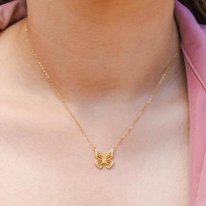 Cz Butterfly Necklace, Gold Butterfly Necklace,..