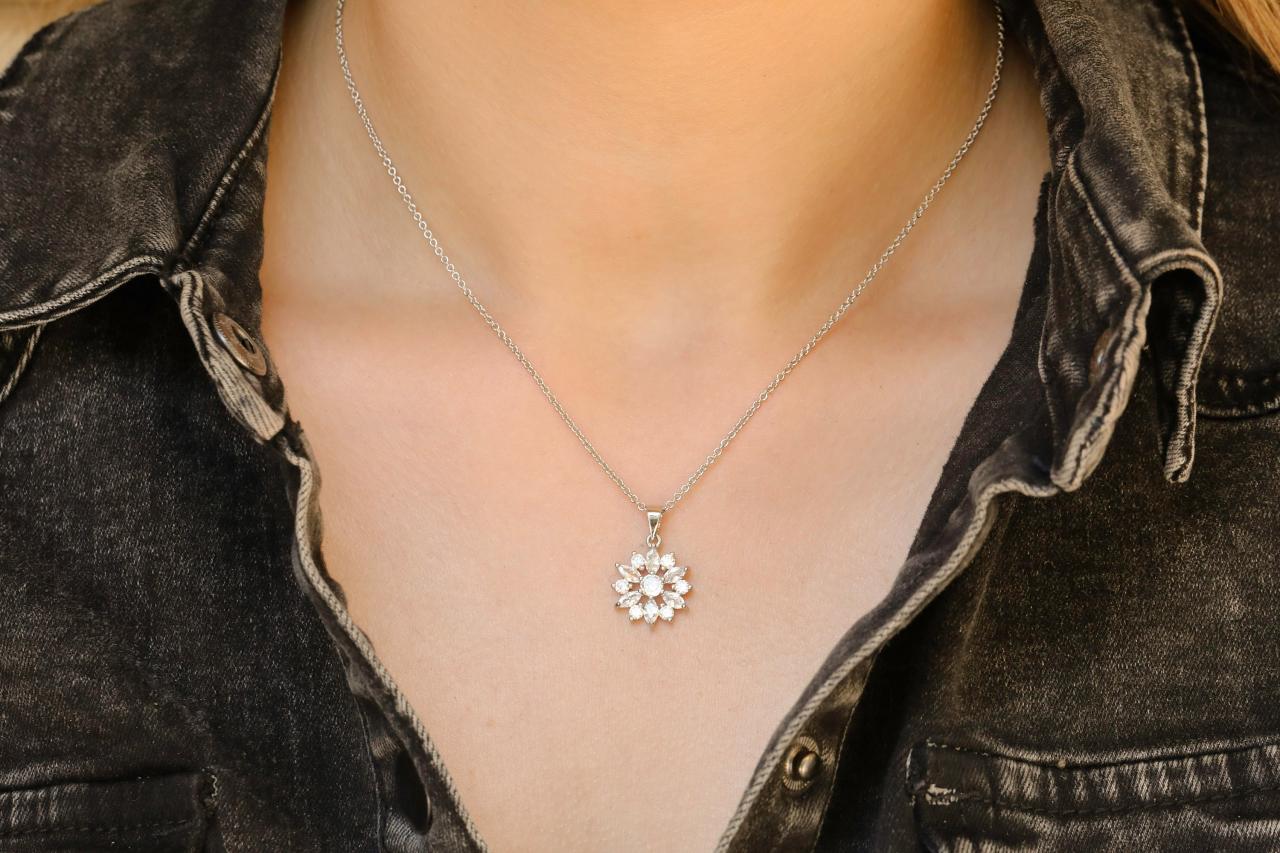 Dainty Sterling Silver Cz Flower Choker Necklace, Cubic Zirconia Necklace, Silver Cz Flower Charm Necklace, Silver Layering Necklace, Bff