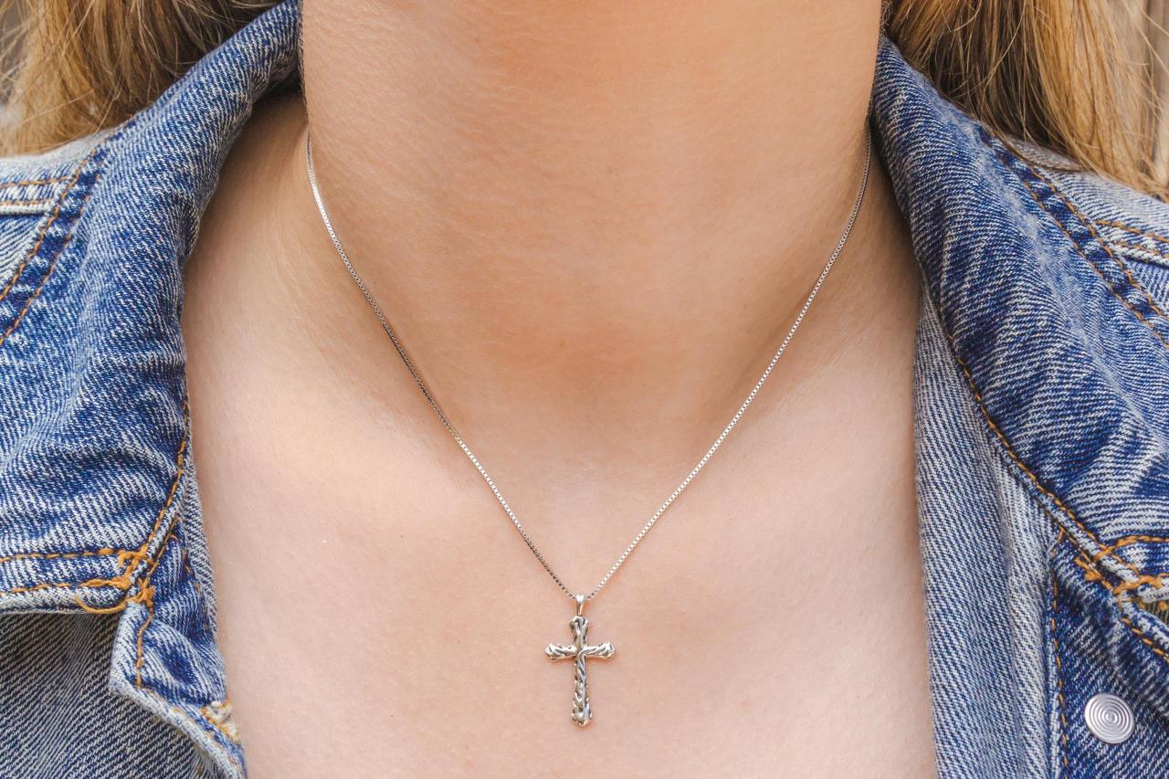 Sterling Silver Cross Necklace, Dainty Cross Necklace, Tiny Cross Necklace, Religious Necklace, Christian Necklace, Religious Gift, Delicate