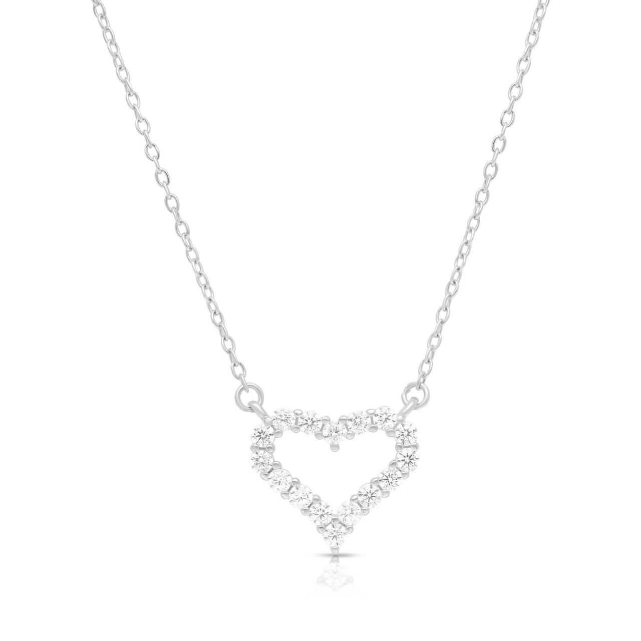 Cz Diamond Heart Necklace, Tiny Heart Charm, 925 Sterling Silver Dainty Heart Necklace, Open Heart Necklace, Simulated Diamond Necklace