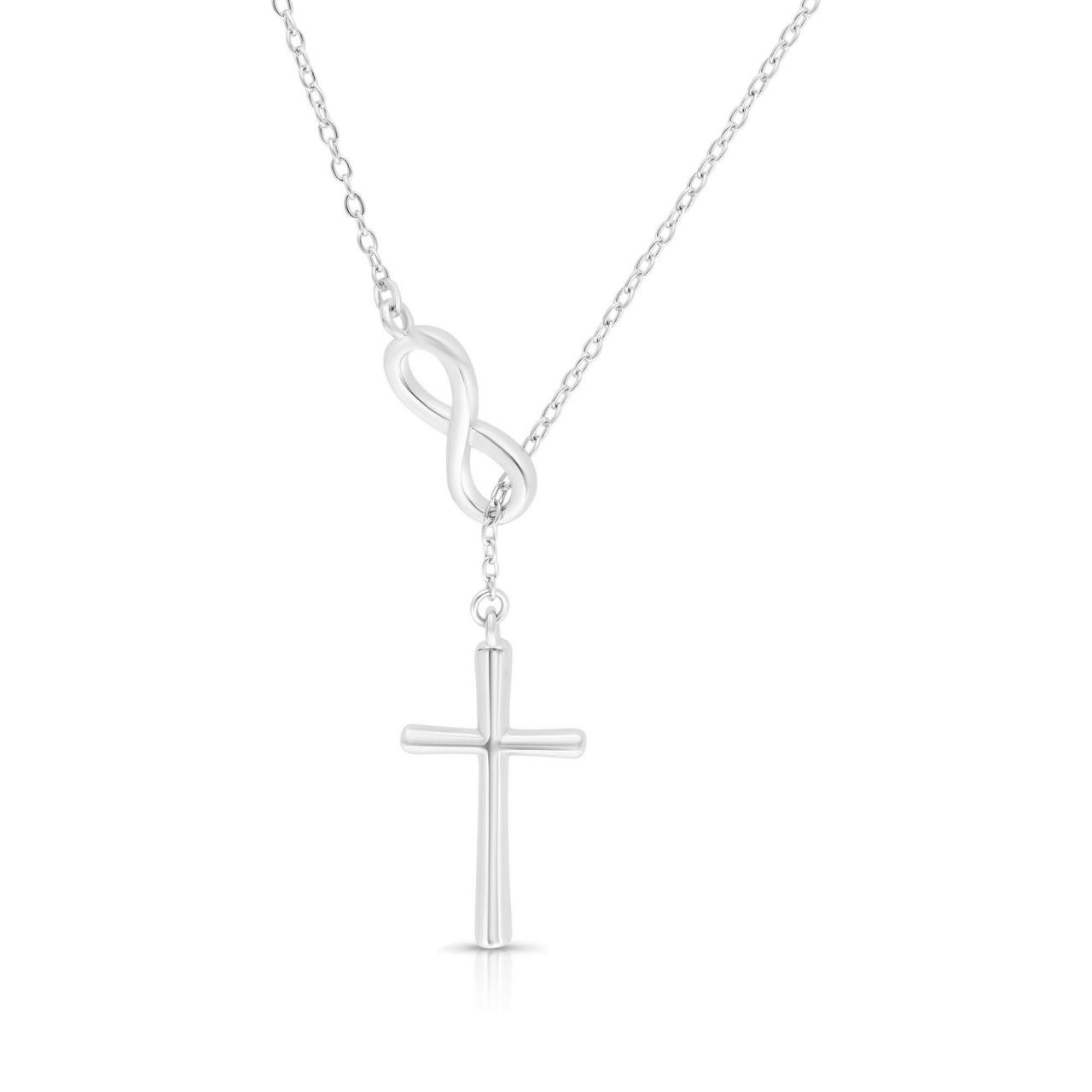 Sterling Silver Cross And Infinity Necklace, Infinity Cross Lariat, Faith Forever Necklace, Crucifix Necklace, Religious Jewelry, Spiritual