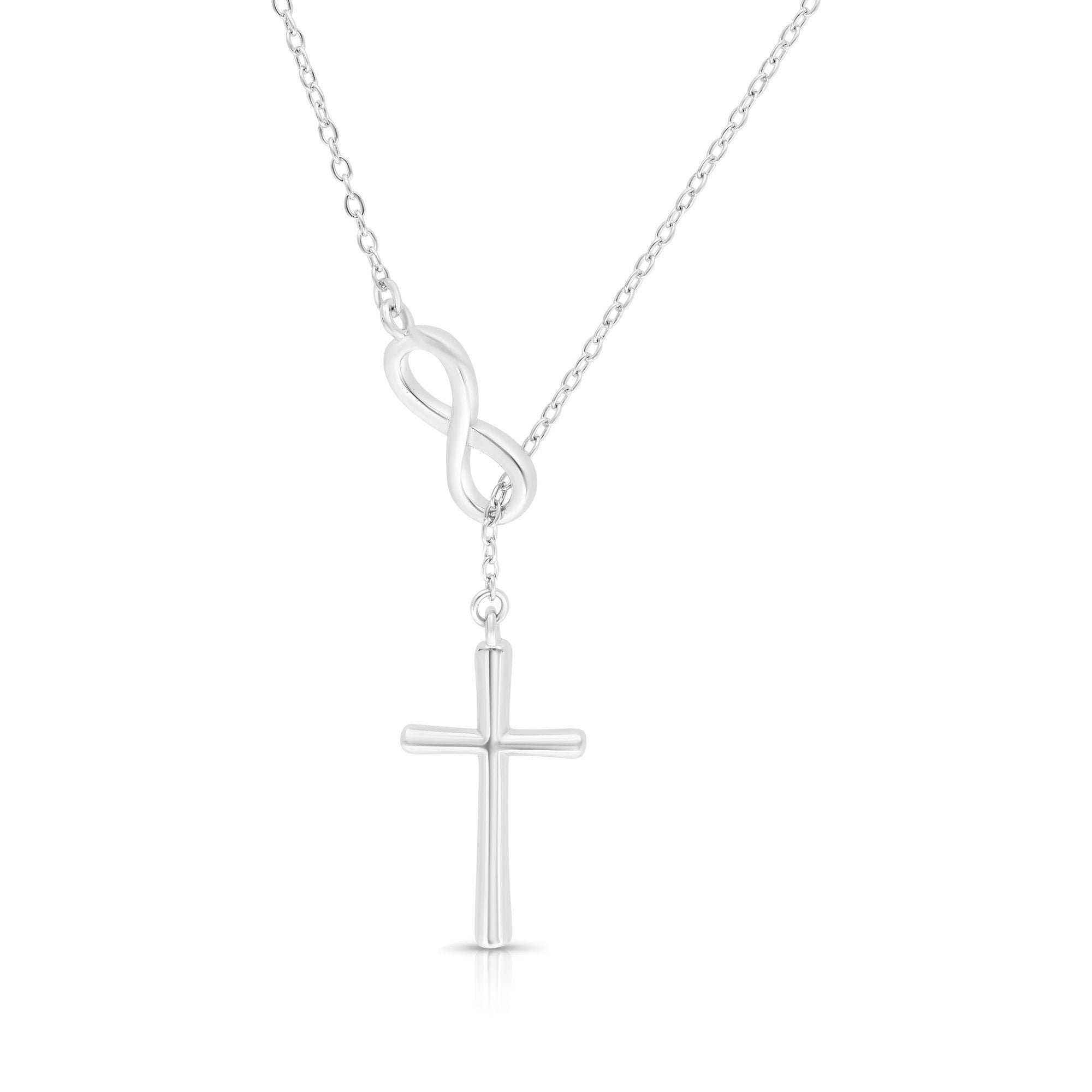Sterling Silver Cross And Infinity Necklace, Infinity Cross Lariat, Faith Forever Necklace